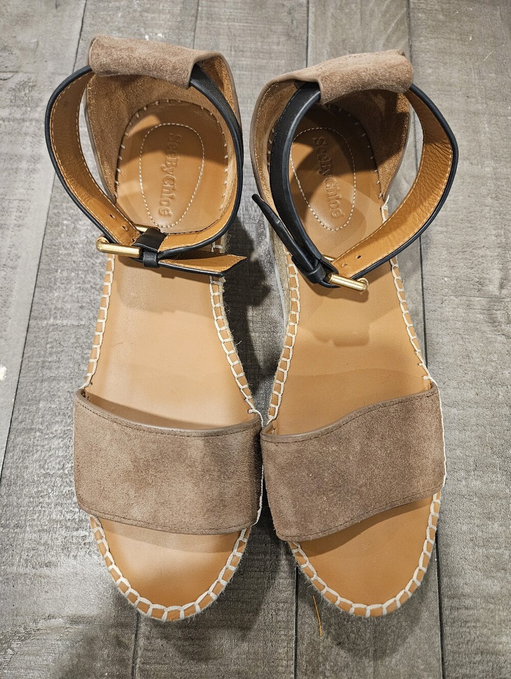 See By Chloe Glyn Suede Ankle Strap Espadrilles Sz 41